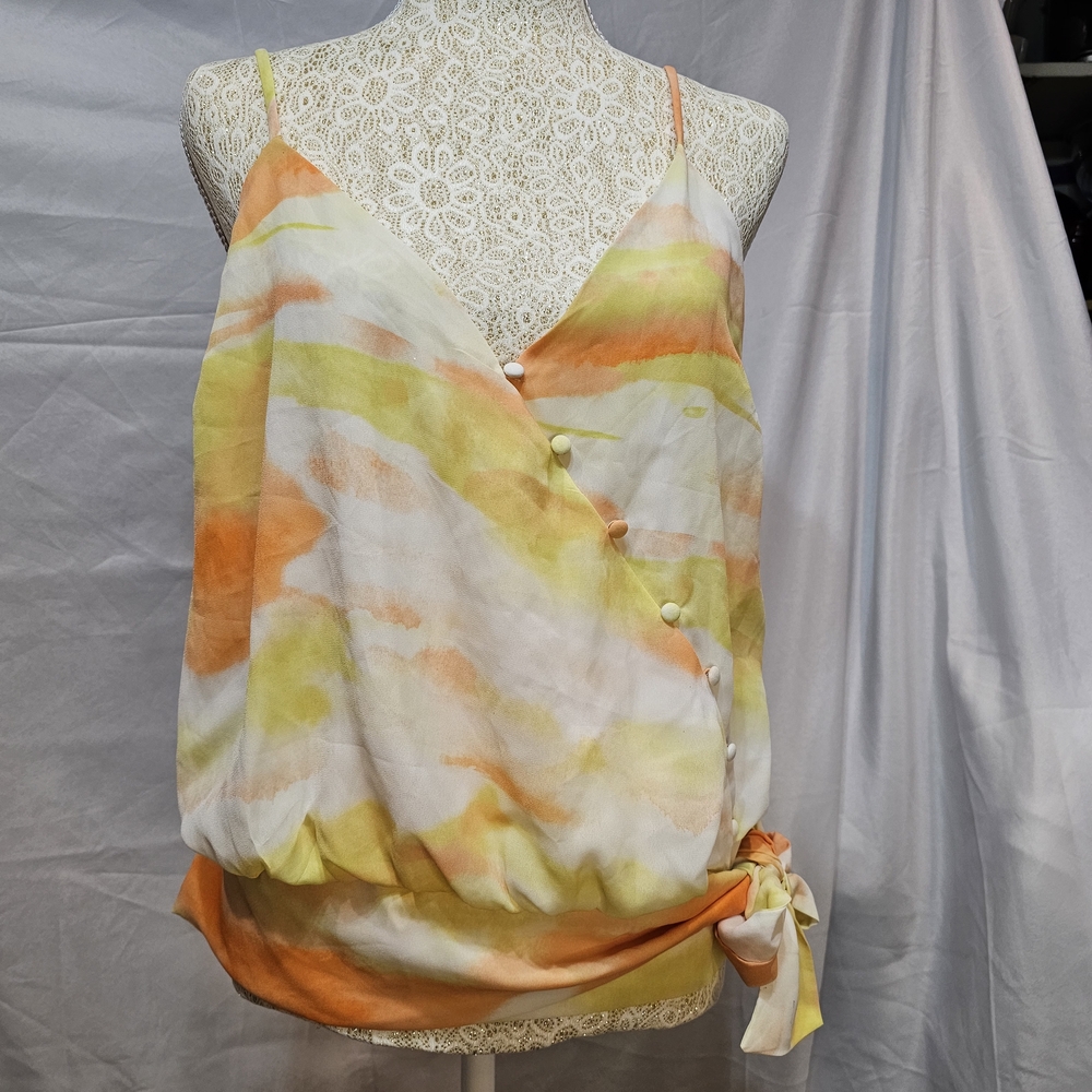 Vestique Orange and Yellow Wrap Blouse. Size L